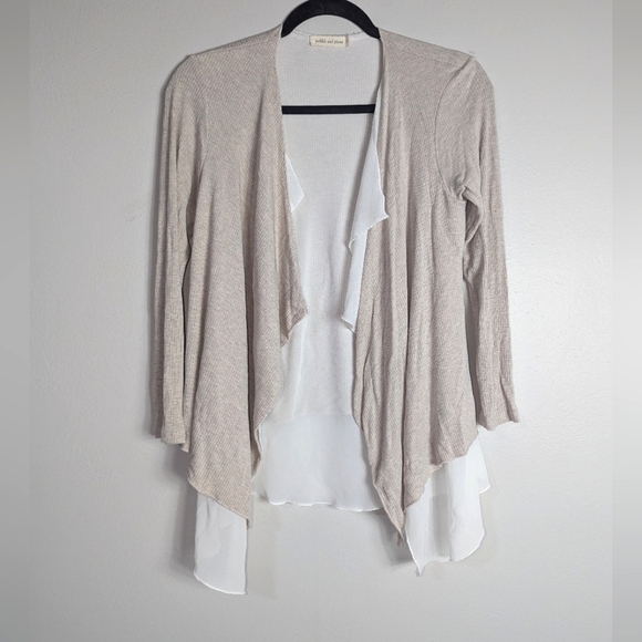 S Pebble and Stone Oatmeal White Chiffon Flyaway Cardigan - Picture 1 of 4